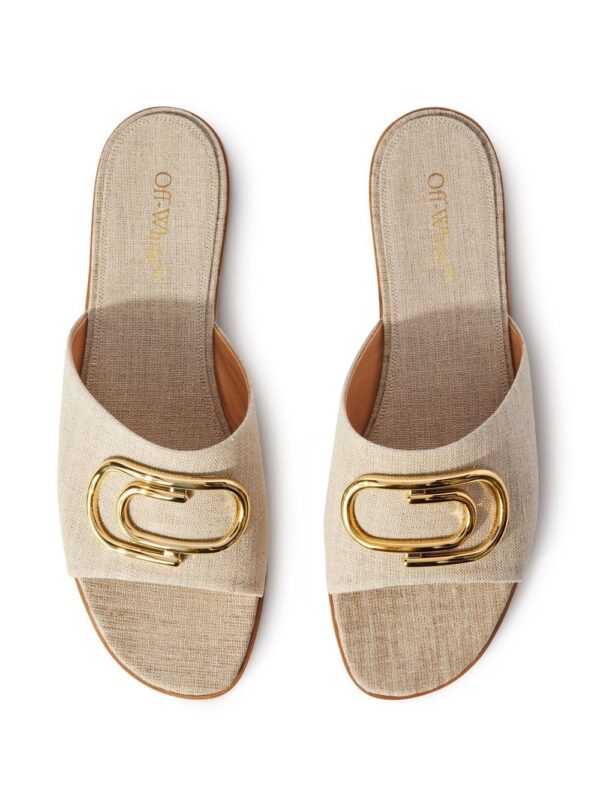 Off-White logo-plaque linen slides - Image 4