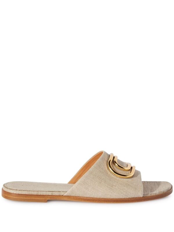 Off-White logo-plaque linen slides