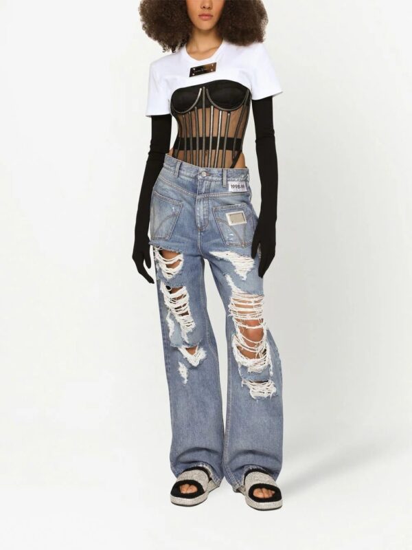 Dolce & Gabbana  KIM DOLCE&GABBANA logo-plaque cropped T-shirt - Image 3