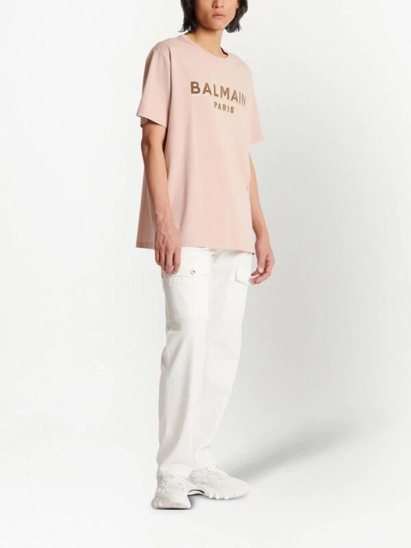 Balmain  flocked-logo cotton T-shir - Image 2