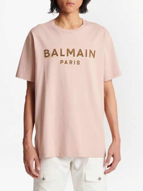 Balmain  flocked-logo cotton T-shir - Image 4