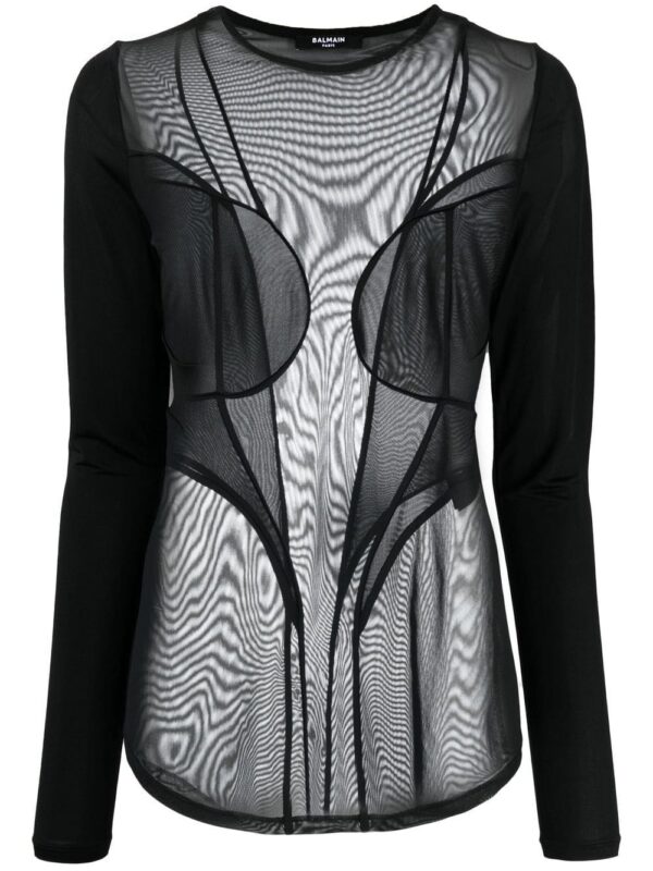 Balmain semi-sheer panelled top