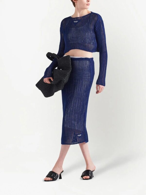 Prada  openwork-knit cotton midi skirt - Image 2