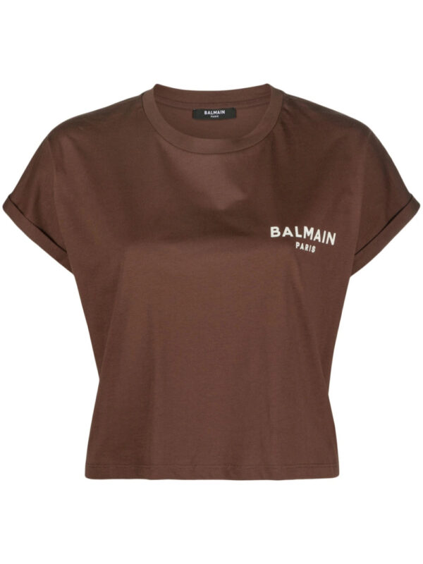 Balmain  logo-print cropped T-shirt