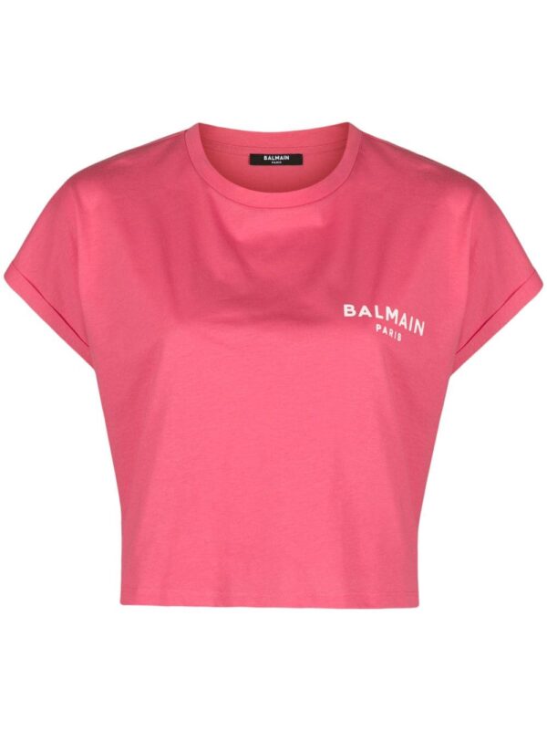 Balmain  logo-print cropped T-shirt