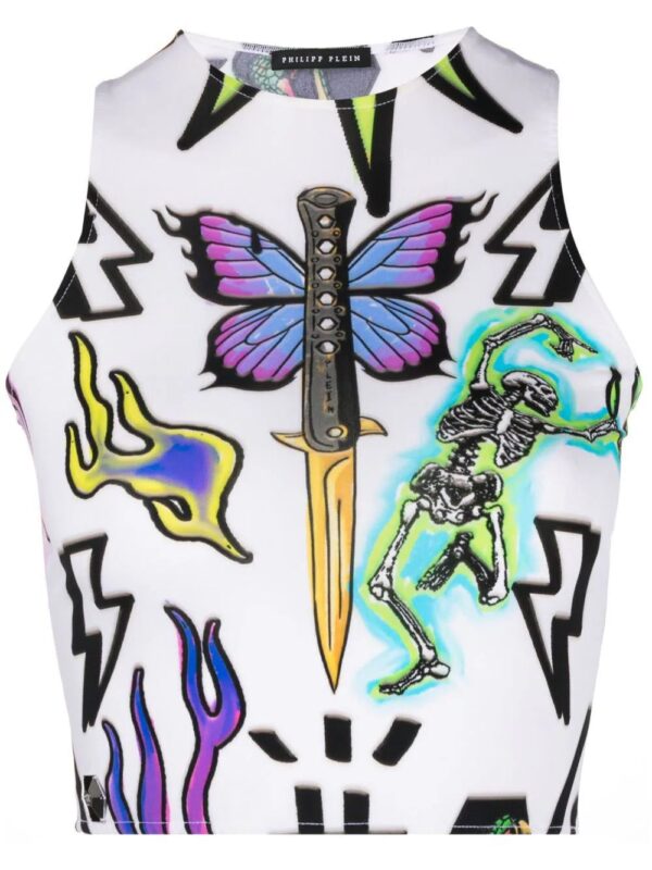 Philipp Plein  tattoo monogram cropped top