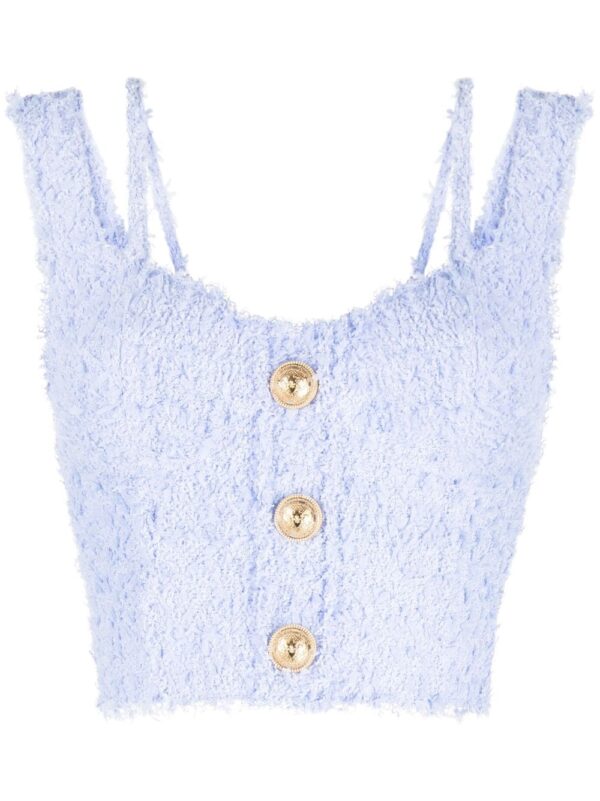 Balmain  embossed-button tweed crop top