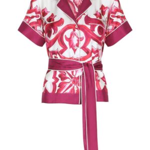 Dolce & Gabbana Majolica-print belted silk shirt