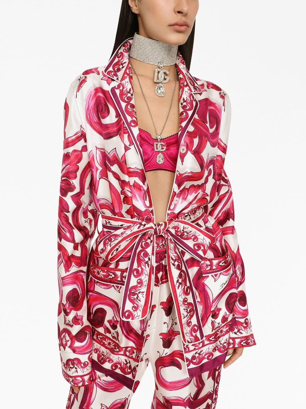 Dolce & Gabbana Majolica-print belted silk shirt - Image 4