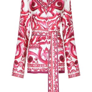 Dolce & Gabbana Majolica-print belted silk shirt
