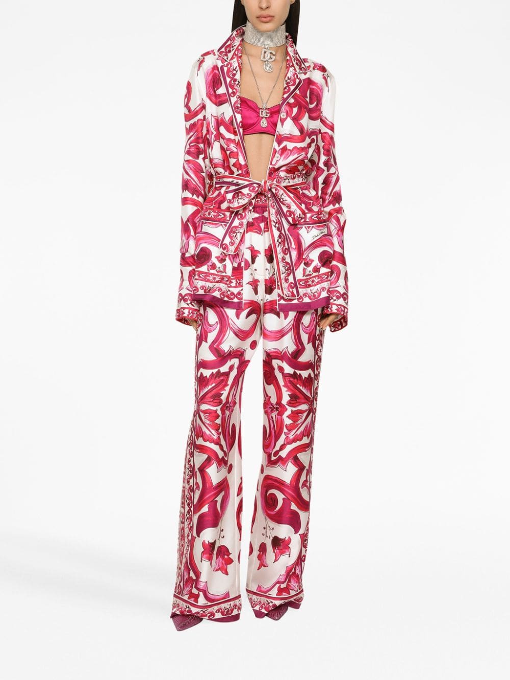 Dolce & Gabbana Majolica-print belted silk shirt - Image 2