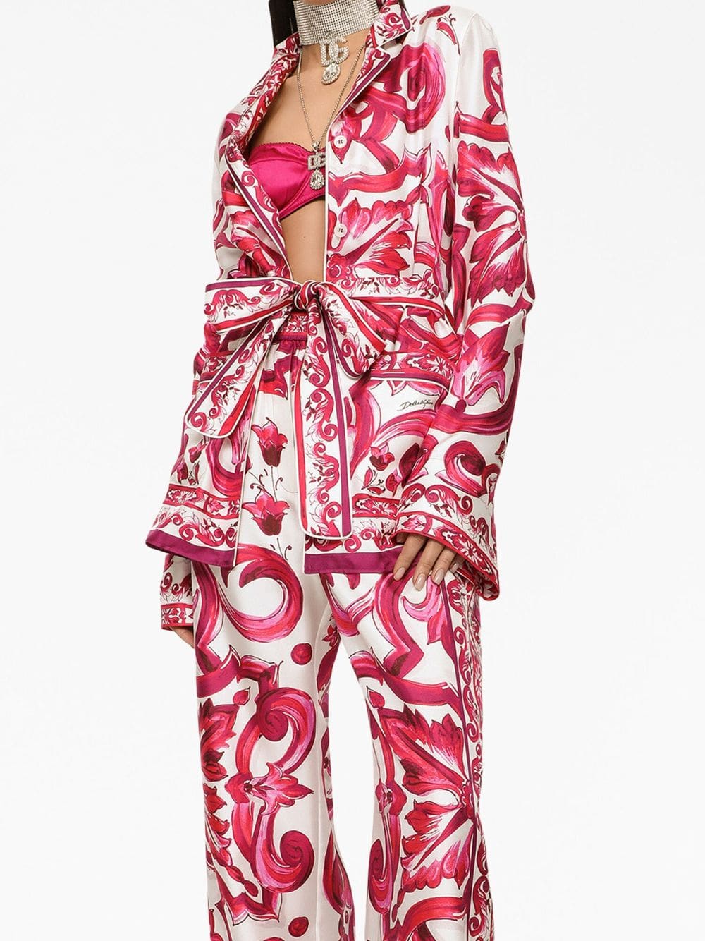 Dolce & Gabbana Majolica-print belted silk shirt - Image 5