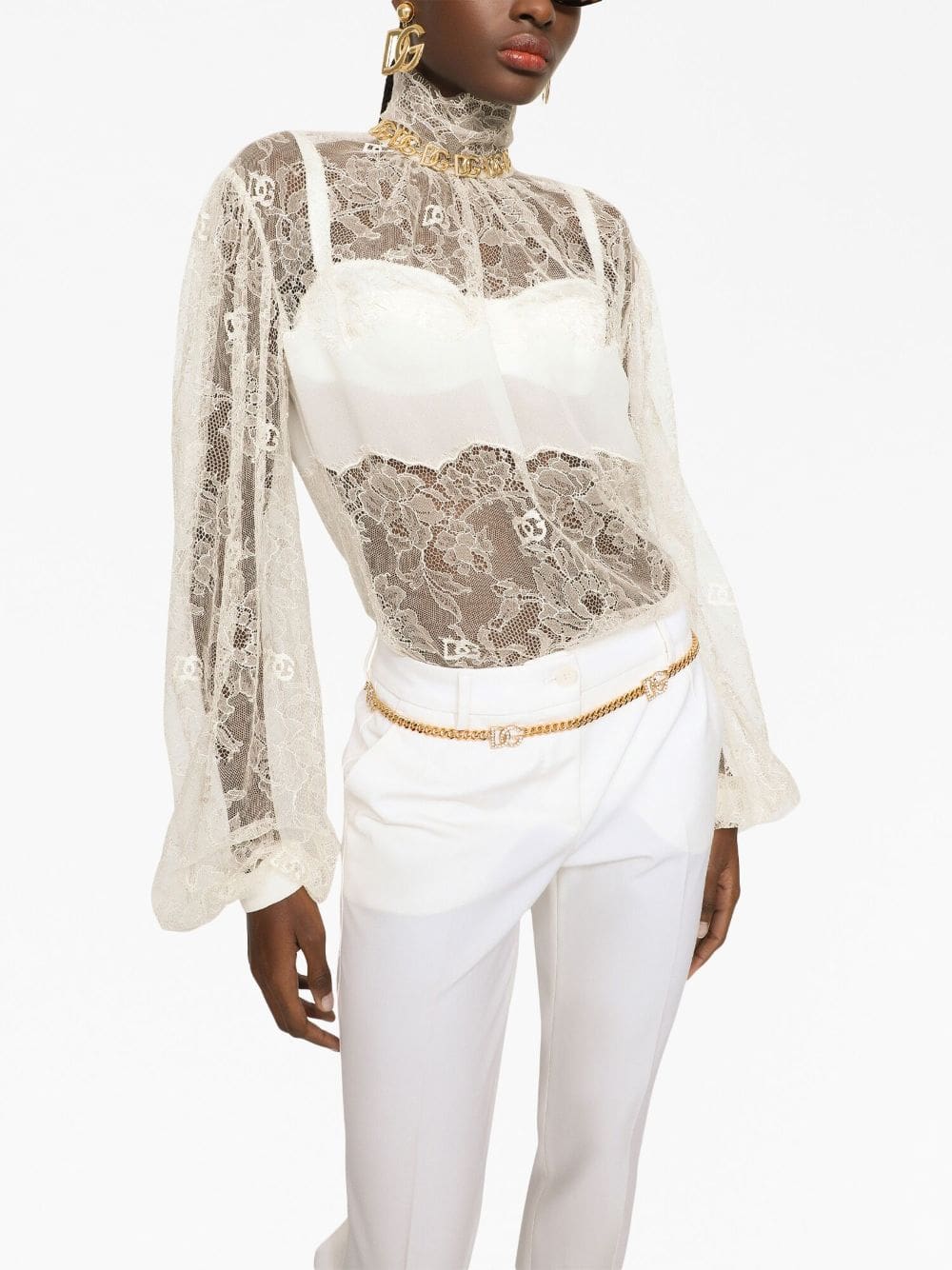 Dolce & Gabbana sheer-lace high-neck bouse - Image 5