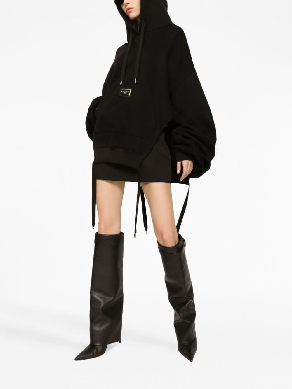 Dolce & Gabbana logo-plaque oversized jersey hoodie - Image 2