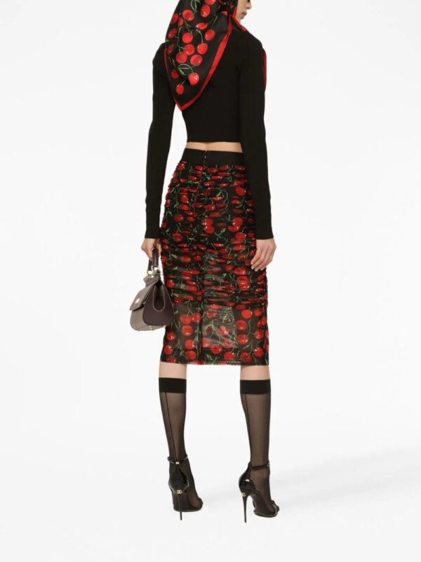 Dolce & Gabbana  cherry-print ruched pencil skirt - Image 4