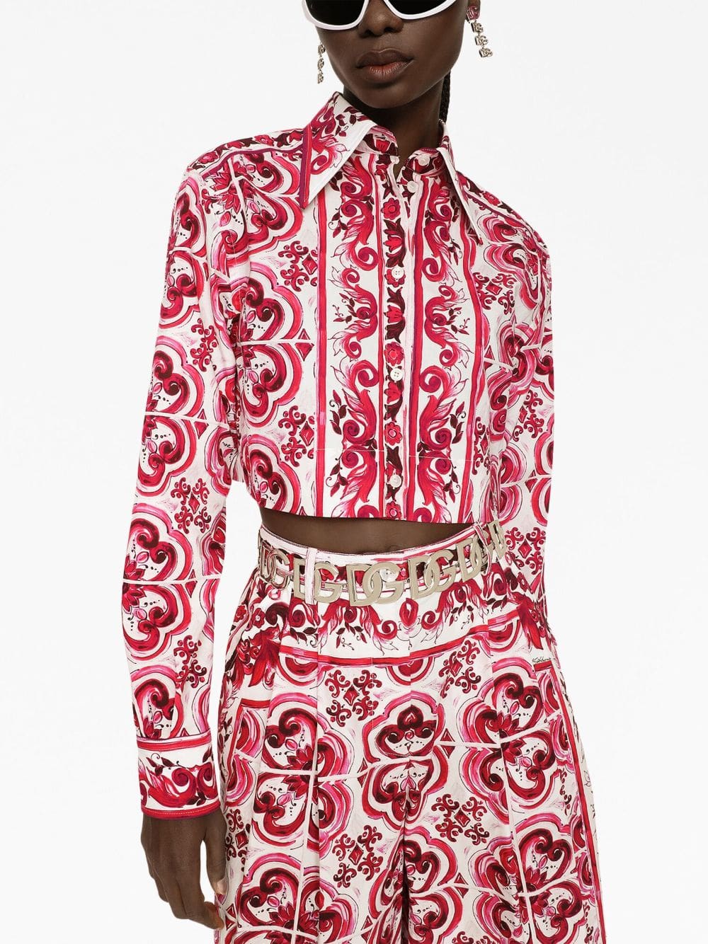 Dolce & Gabbana Majolica-print cropped shirt - Image 4