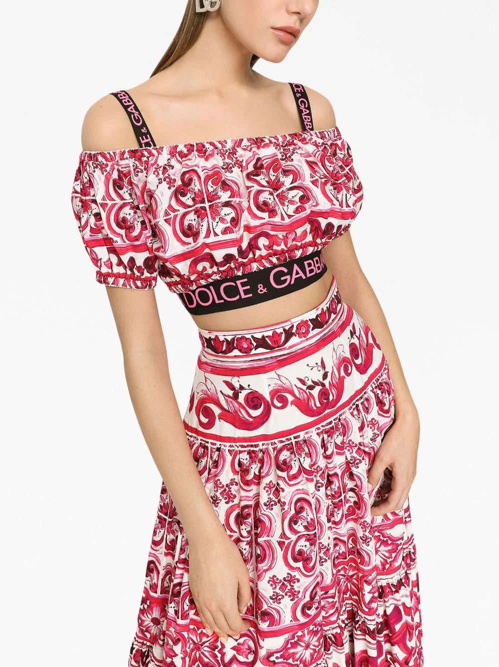 Dolce & Gabbana Majolica-print cotton crop top - Image 4