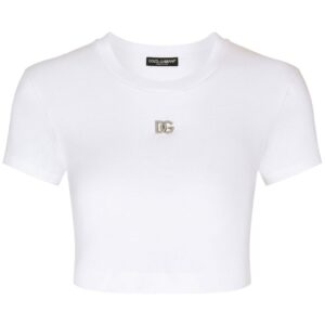 Dolce & Gabbana logo-embroidered crop T-shirt