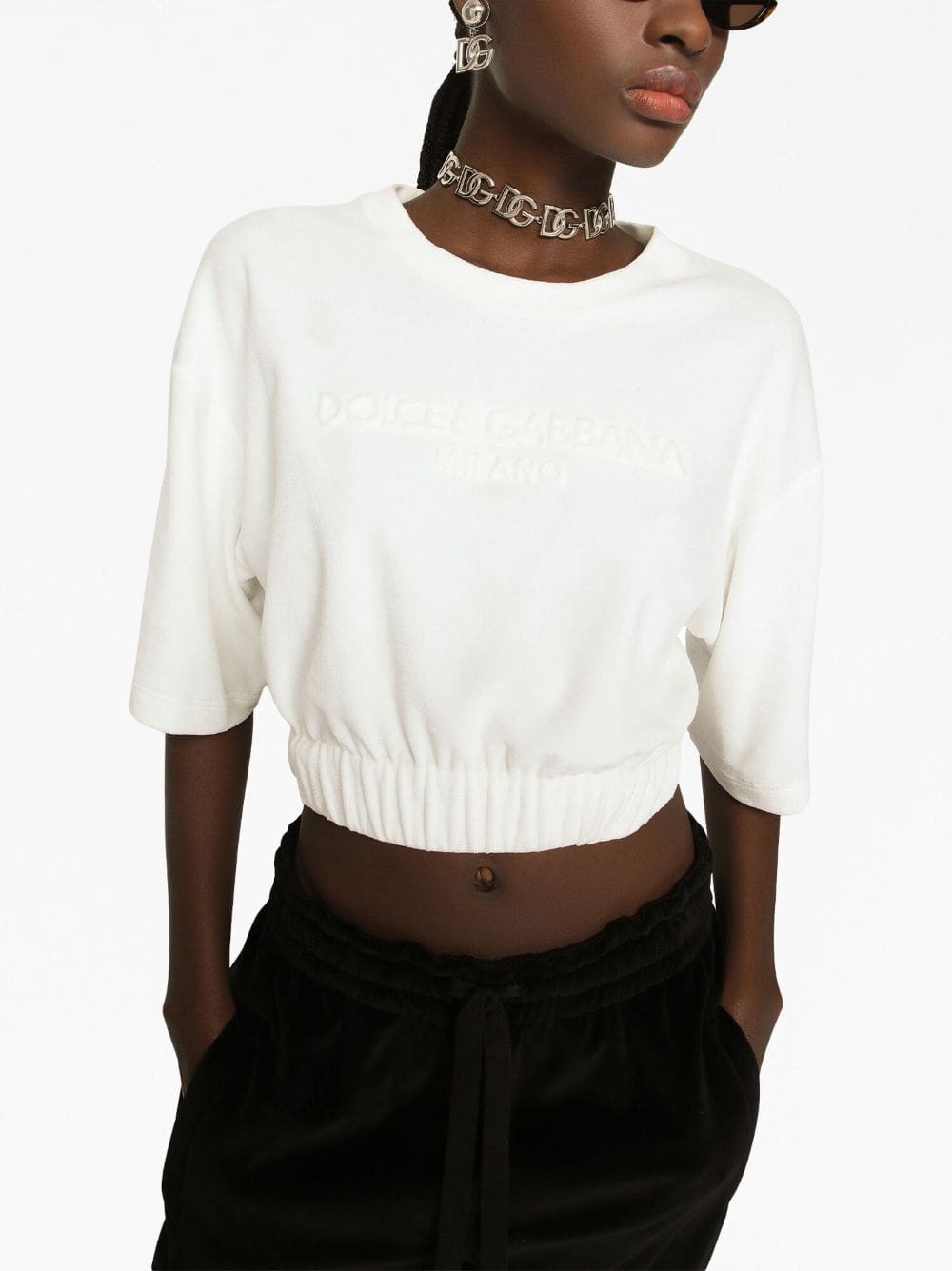 Dolce & Gabbana elasticated-waistband cotton-blend T-shirt - Image 5