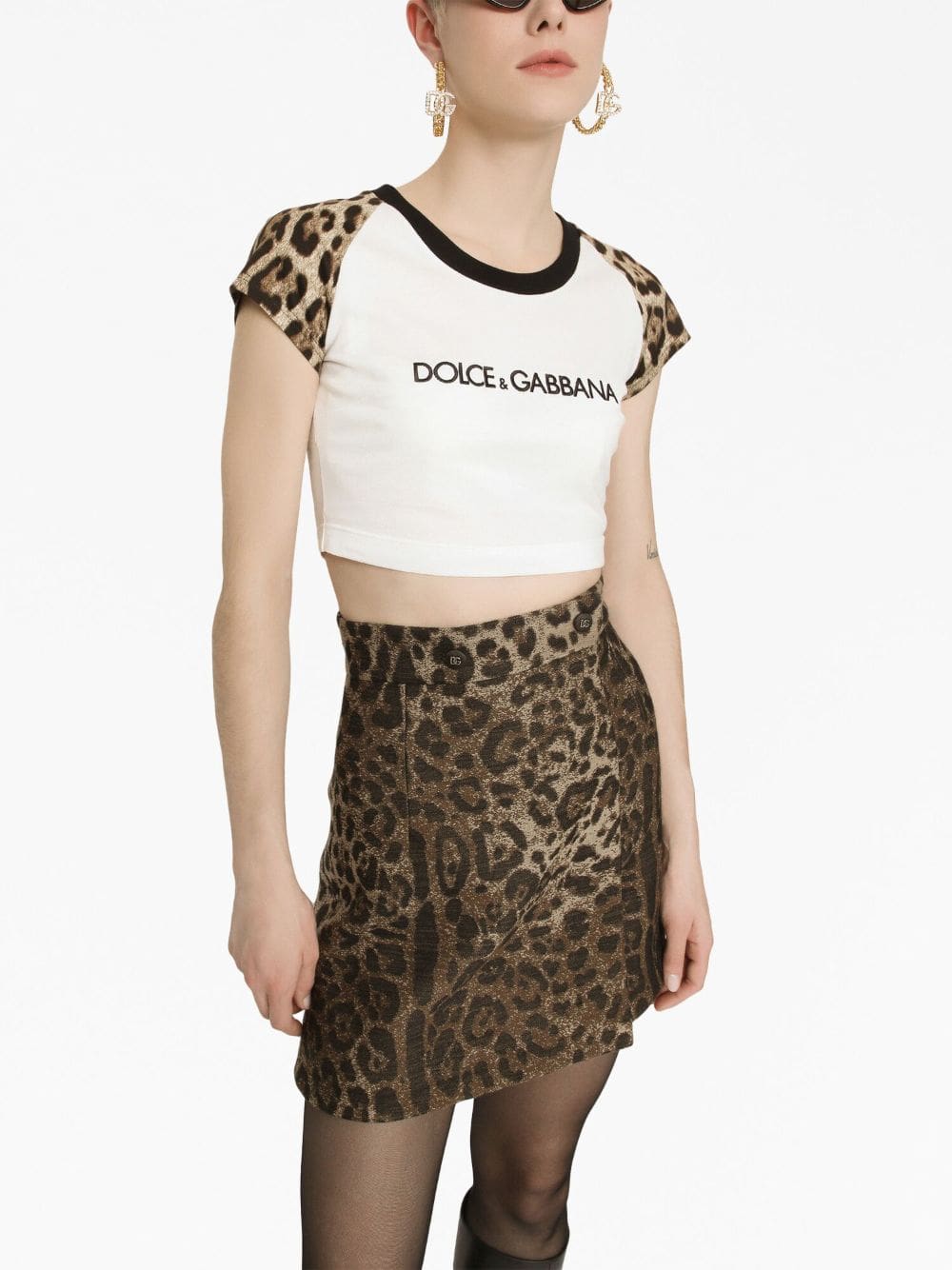 Dolce & Gabbana leopard-print stretch-cotton cropped T-shirt - Image 5