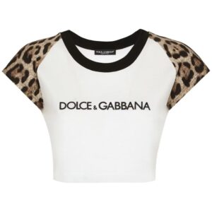 Dolce & Gabbana  leopard-print stretch-cotton cropped T-shirt