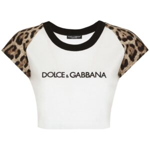 Dolce & Gabbana leopard-print stretch-cotton cropped T-shirt