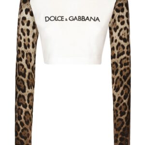 Dolce & Gabbana leopard-print stretch-cotton cropped T-shirt
