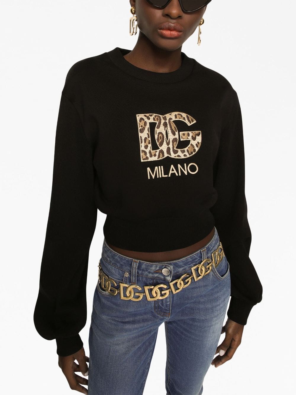 Dolce & Gabbana logo-patch cotton cropped sweatshirt - Image 5