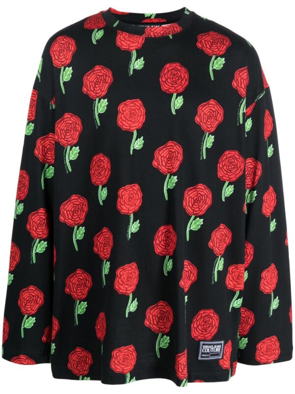 Versace Jeans Couture  Interlock rose-print oversized T-shirt