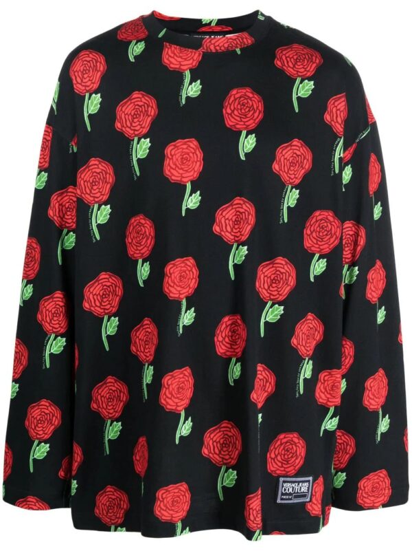 Versace Jeans Couture  Interlock rose-print oversized T-shirt