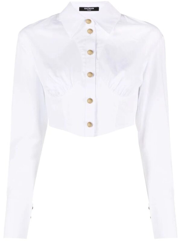 Balmain  cropped ruched cotton shirt