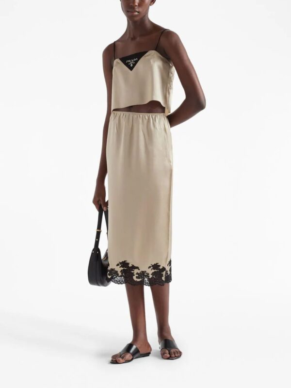 Prada  lace-trimmed satin midi skirt - Image 2