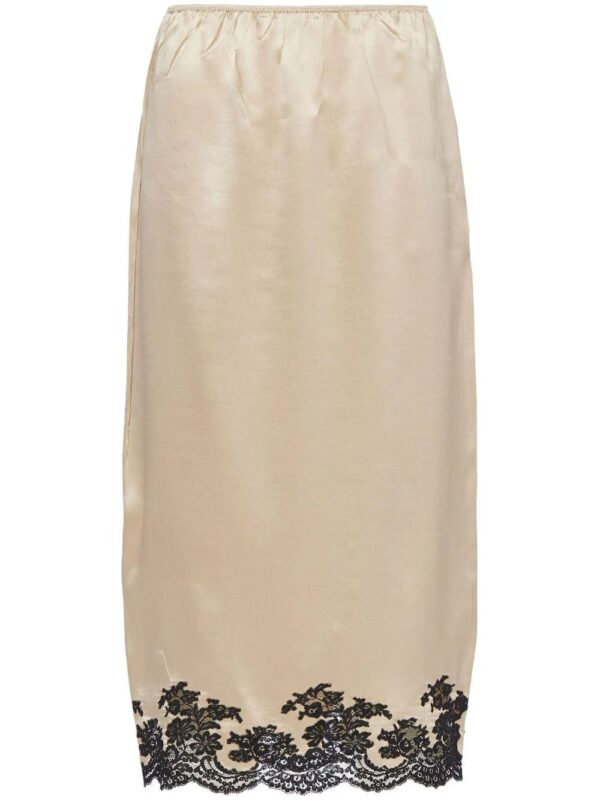 Prada  lace-trimmed satin midi skirt