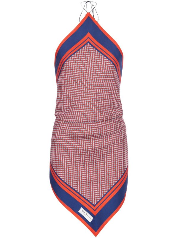 Balmain  monogram-print silk halterneck top