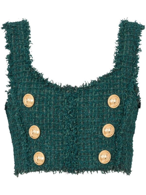 Balmain  6-Buttons tweed cropped top