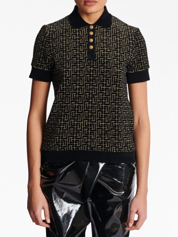 Balmain monogram-print buttoned polo shirt - Image 5