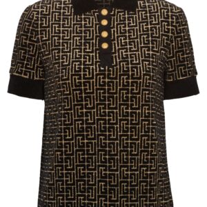 Balmain monogram-print buttoned polo shirt