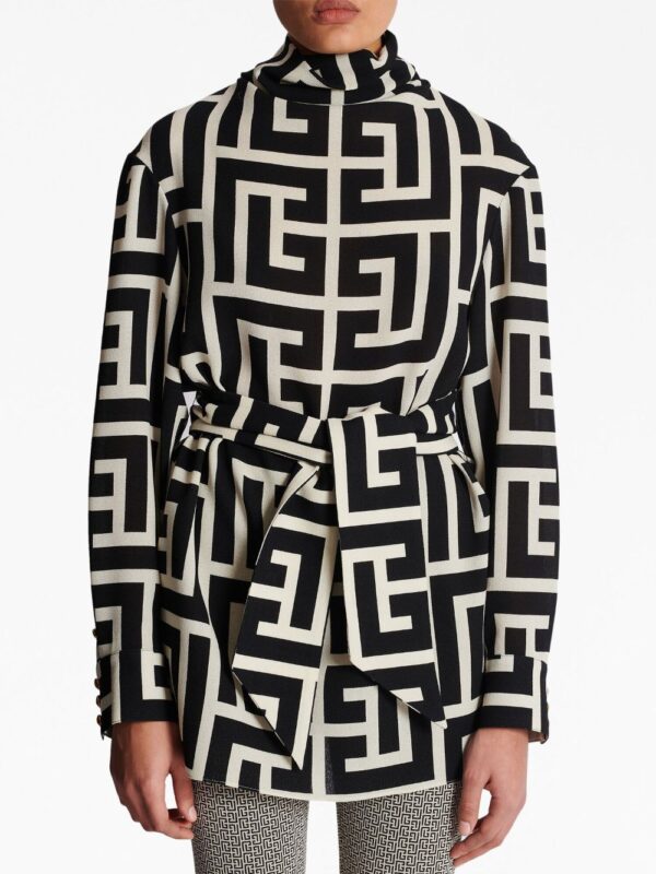 Balmain monogram-pattern belted blouse - Image 5