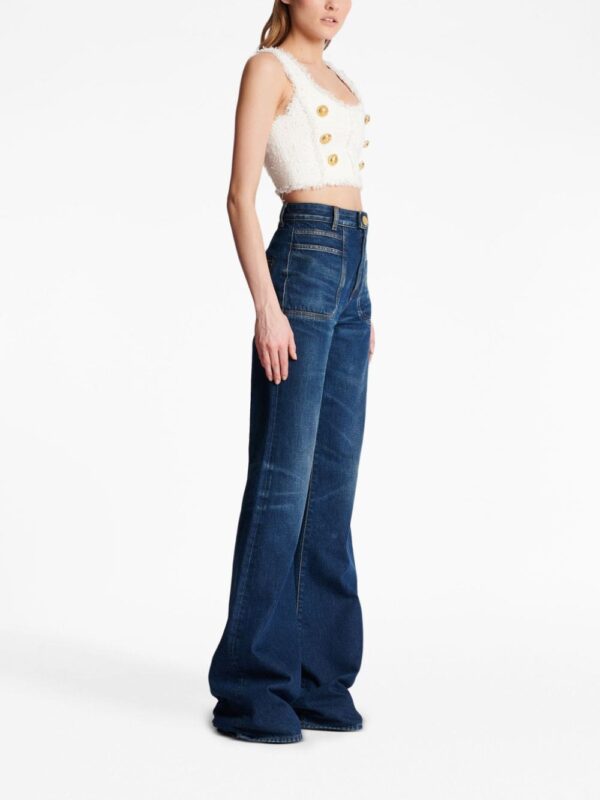 Balmain button-detail tweed cropped top - Image 3