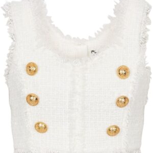 Balmain button-detail tweed cropped top