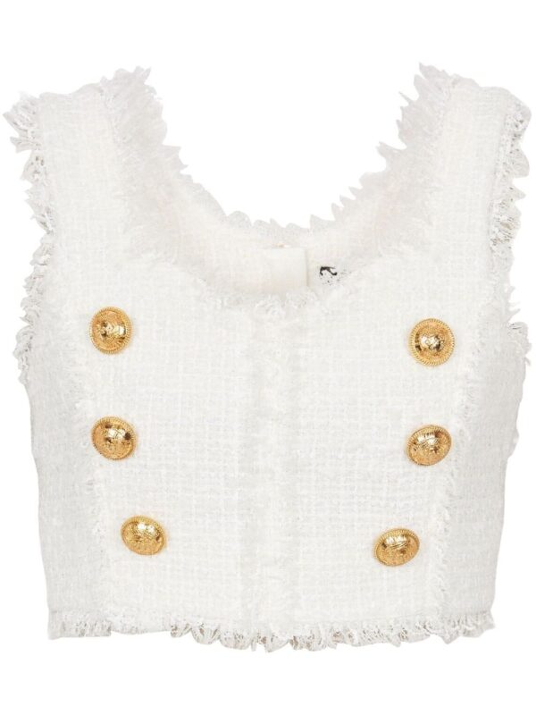 Balmain button-detail tweed cropped top