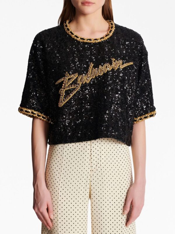 Balmain logo-embroidery sequin top - Image 5
