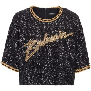 Balmain  logo-embroidery sequin top
