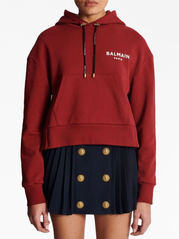 Balmain flocked-logo cropped hoodie - Image 5
