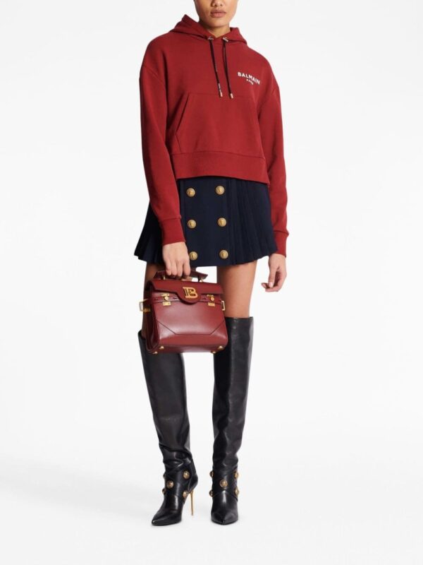 Balmain flocked-logo cropped hoodie - Image 2