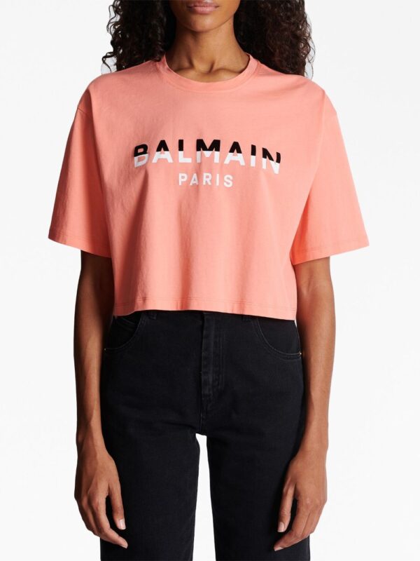 Balmain flocked-logo cropped T-shirt - Image 5