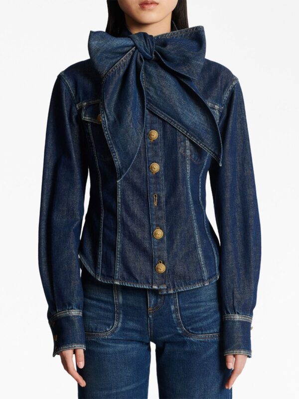 Balmain  pussy-bow denim shirt - Image 3
