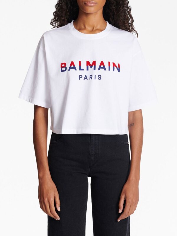 Balmain flocked-logo cropped organic-cotton T-shirt - Image 5