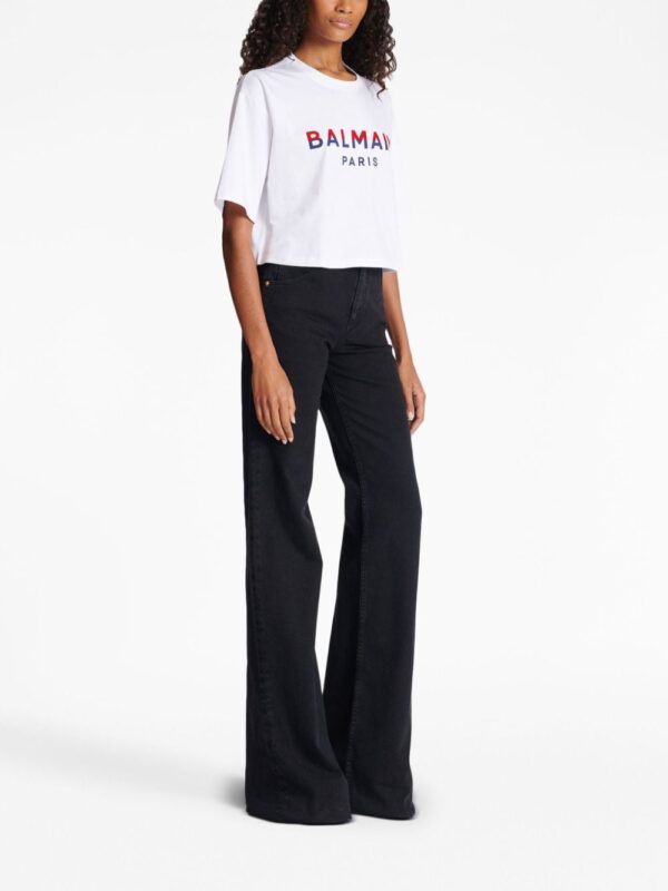 Balmain flocked-logo cropped organic-cotton T-shirt - Image 3