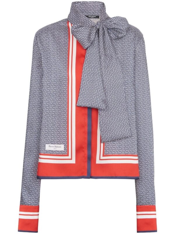 Balmain pussy-bow monogram-printed shirt